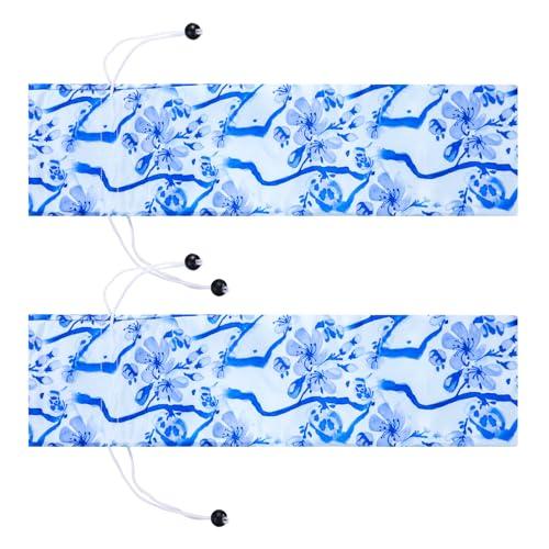 Bulyoou 2 Pcs Drawstring Mahjong Bags Protective Sleeve for Mahjong Racks and Pushers Printed Tile Bag 26 Inch, White, Empty Mah Jong Bag Only (White,Blue)