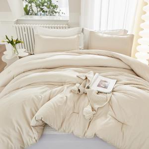 Beige Comforter  California King Size, Cal King Lightweight Solid Bedding Comforter, Oversized All Season Fluffy Comforter
