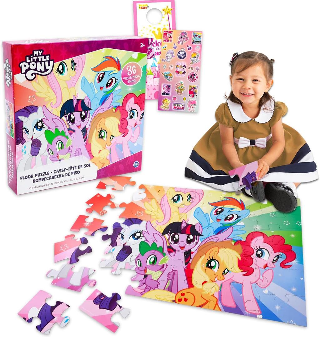My Little Pony Floor Puzzle for Kids Set - Bundle with 36 Piece MLP Floor Puzzle, Stickers, More | My Little Pony Jigsaw Puzzles for Kids Ages 4-6