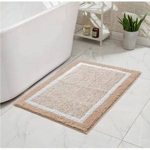 Bath mats for Bathroom Non Slip, Fluffy Shaggy Bath Rugs for Bathroom Washable, Extra Soft and Absorbent Microfiber Bath Rugs for Shower Sink, Kitchen Sink, Beige, 24" x 16"
