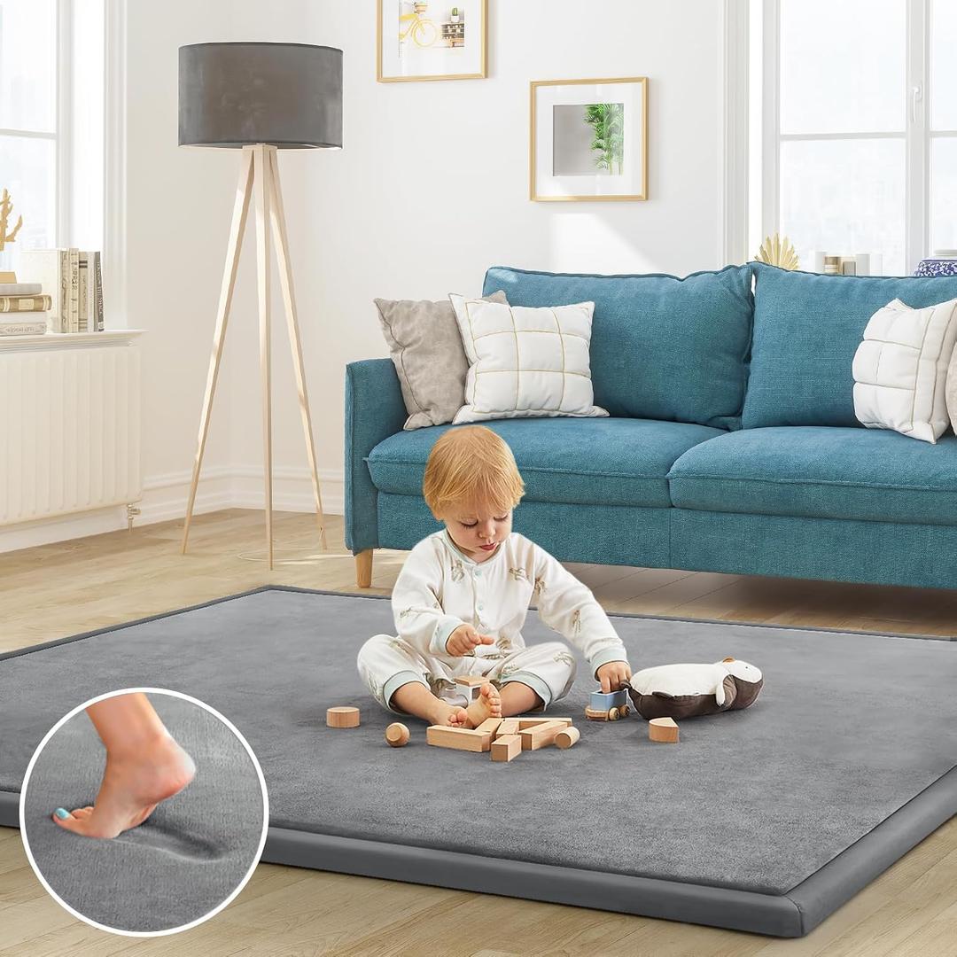 Baby Play Mat for Floor Nursery Rug Muscle Mat Area Rug Playroom Rug 79"x79" Playpen Mat Memory Foam 1.3" Thick Crawling Mat for Babies,Toddlers, Infants, Kids,Grey