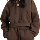 Tanming Women 2 Piece Outfits Sweatsuit Crop Fleece Lounge Set (Brown, S)