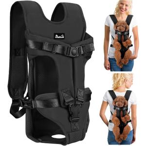 Lukovee Dog Backpack Carrier, Legs Out Easy-fit Dog Front Carrier for Small Medium Dogs, Adjustable Hands Free Dog Chest Carrier for Hiking Cycling (B,Medium) (Black)