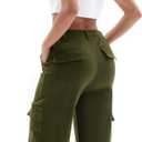 Susclude Cargo Pants for Women - Wide Leg Baggy Pants High Waisted Cotton Pants with Pockets (Green, M)
