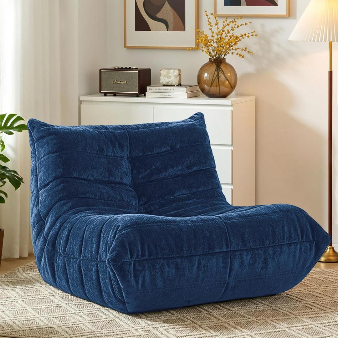 HABUTWAY Bean Bag Chair, Giant Bean Bag Chairs for Adults, Bean Bag Sofa with Filler Faux Fur, Memory Foam Bean Bag Couches Fireside Lazy Sofa for Living Room, Bedroom, Office (Navy Blue)
