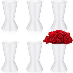 6 Pack Plastic Flower Bucket 11.8 Inch Tall Vase Bucket Cone Vase with Base for Cut Flower Multipurpose Buckets for Flower Bouquet Holder Centerpieces Decorations for Home Wedding (White)