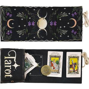 Knana 2Pcs Tarot Card Holder Linen Tarot Bag with Sun Moon Pattern Tarot Accessories Tarot Card Bag