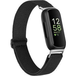 Vancle Elastic Bands for Fitbit Inspire 3 Bands Women, Breathable Adjustable Replacement Stretchy Nylon Loop Wristband Sport Straps Compatible with Fitbit Inspire 3 Fitness Tracker (Black)