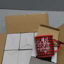 Whaline 6Pcs Christmas Mini Coffee Mug with Ribbon Red Black Plaid Truck Reindeer Xmas Tree Tiered Tray Decor for Christmas Gift Table Centerpieces Decor