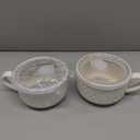 Metahom Ceramic Soup Mugs with Handles and Lids,22 Oz Soup Cups Set of 2, Mug Bowls for Soup, Cereal, Salad, Noodles, Ramen, Microware & Dishwasher Safe, Embossed Design, White