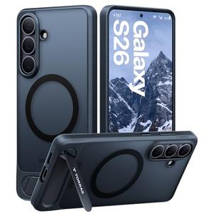 TORRAS Strong Magnetic & Seamless Stand for Samsung Galaxy S26 Case, Fit for MagSafe, Mil-Grade Drop Protection, Adjustable Kickstand for Galaxy S26 Case with Stand, Translucent Back/Black Edge