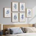 Framed Minimalist Botanical Wall Art, Set of 6 Blue Floral Leaf Painting Prints Artwork for Walls, Navy Blue Flowers Watercolor Plant Pictures for Bedroom Dining Room Hallway Office Home Decor, 11x14