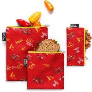 Simple Modern Disney Reusable Snack Bags for Kids, Girls, Boys | Food Safe, BPA & Phthalate Free Zip Pouches | Washable & Refillable Sandwich Bag | Ellie Collection | 3 pack | Cars Lightning Speed