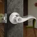 Moquin Wave Design Keyed Entry Door Lever with Lock, Reversible Door Handle for Right/Left Side Front/Entrance Door Lock in Satin Nickel Finish