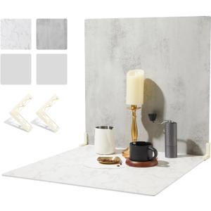 BEIYANG 2 PCS Photo Backdrop Boards with 2 PCS Brackets for Flat Lay or Food Photography Background, 24x24 Inch