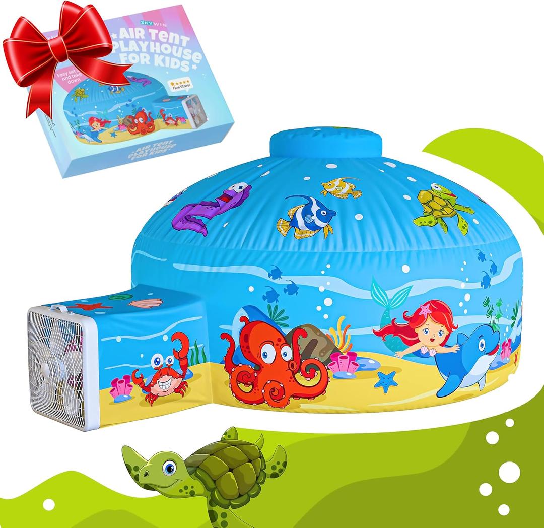 Skywin Air Tent for Kids (77 x 50) Builds in 30 Sec, Toddler Tents Indoor for Imaginative Play, Spacious Kids Forts Indoor Playhouse for Boys & Girls Ages 3-14 (Fan Not Incl) (Deep See Fun)