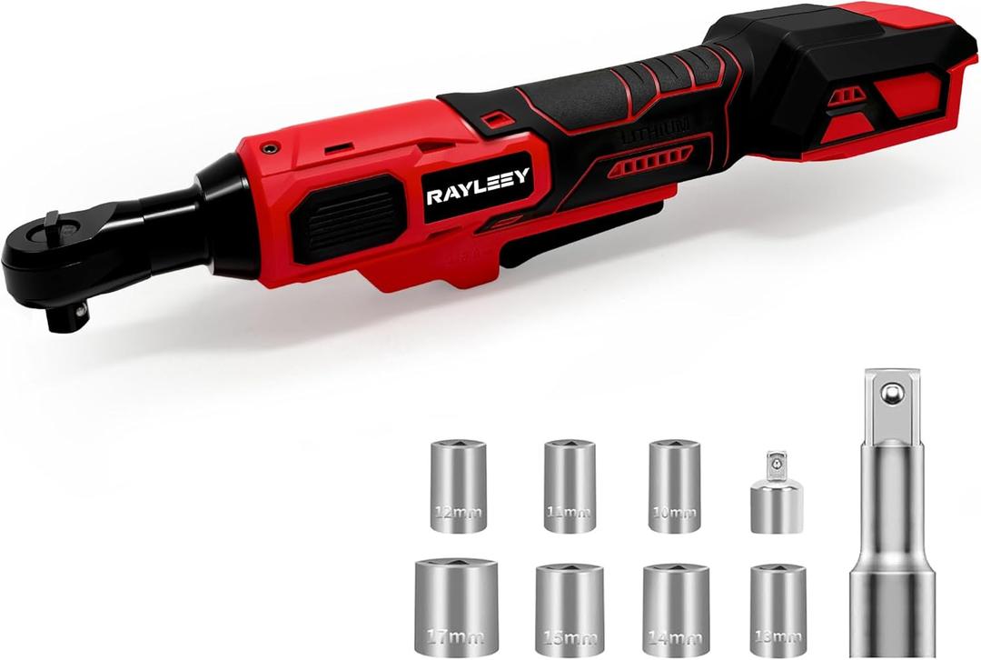 3/8" Cordless Ratchet Wrench for Milwaukee 18V Battery, 45 Ft-lbs(60 N.m) Power Electric Ratchet Tool Kit, Variable Speed Control, 7 Sockets, 1/4"Adapter & 3" Extension Bar (Tool Only)