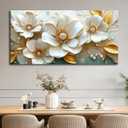 MooMel Large Floral Canvas Wall Art 20x40 Inch Gold White Plant Abstract Decor Painting Pictures Modern Nordic Botanical Flowers Posters Prints for Living Room Dining Room Bedroom Office Hallway Home Decoration.