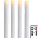 Eldnacele Flameless Taper Candles with Remote Timer, Moving Wick LED Window Candles Battery Operated Real Wax Candlesticks for Christmas Dinner Party Home Decoration 4 Pack(White)