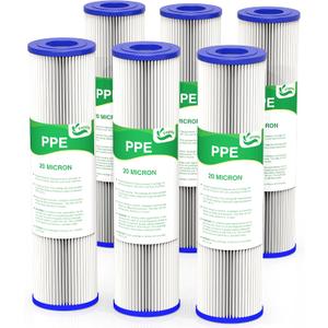 20 Micron Water Filter 10" x 2.5", 10-inch Whole House Sediment Pre-Filters for Well & Tap water, Replacement Cartridge for FXWPC, EQ-PFC35, ECP5-10, S1, 3WH-STDPL-F02, SPC-25-1005, 6-Pack