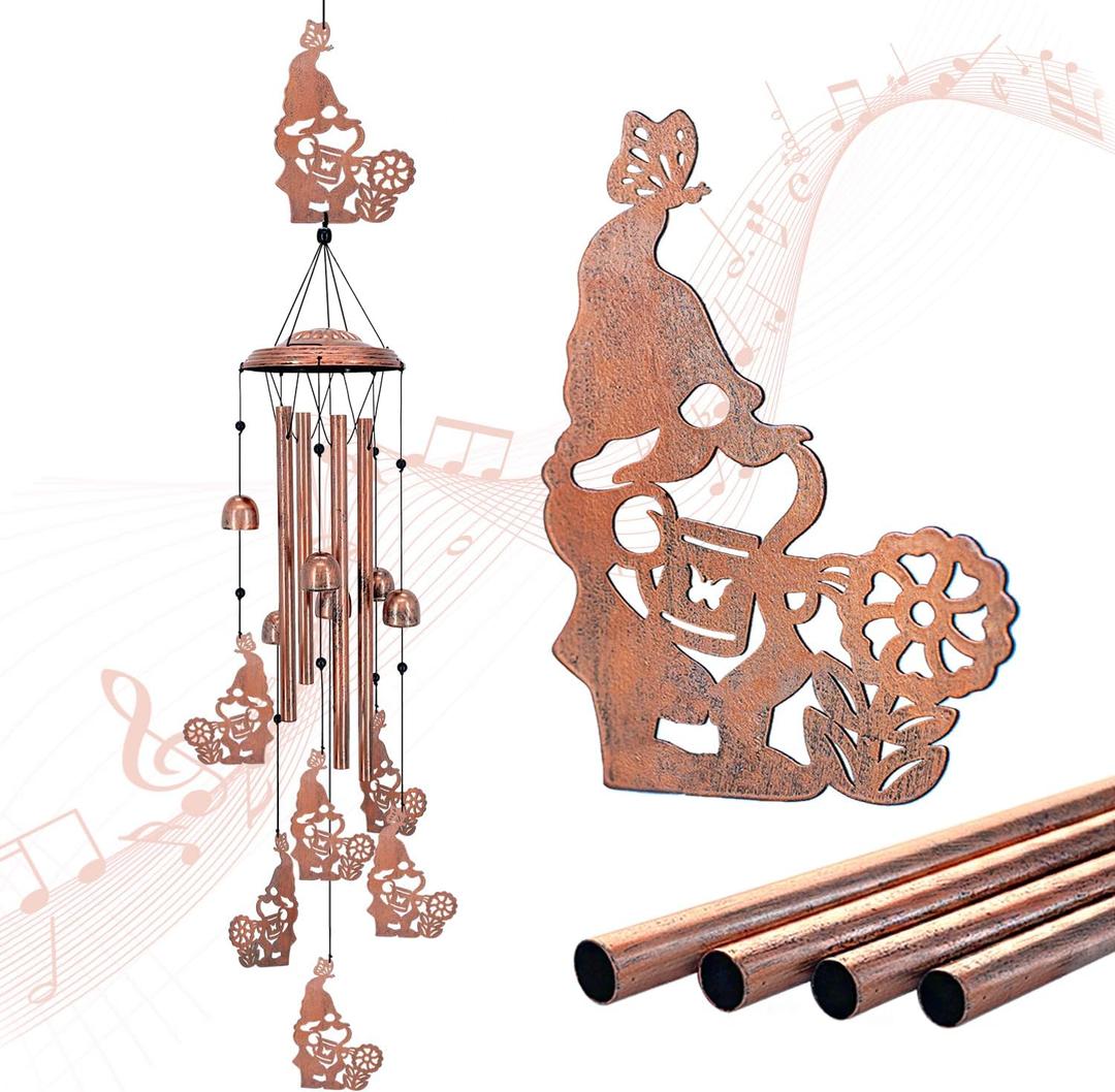 Gnomes Wind Chimes Outdoor Gnomes Gifts for Women/Men/Mom/Wife/Grandma Birthday Gifts Memorial Gift Metal WindChimes for Outside/Indoors, Lawn, Patio, Home, Porch, Yard Decor, Garden Decorations