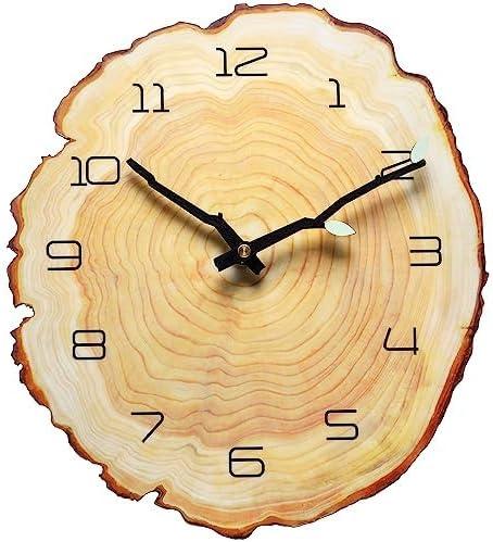 14 Inch Wood Grain Wall Clock - Silent Quartz Battery Powered Arabic Numerals Decorative