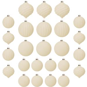 KI Store Velvet Christmas Balls Cream White 25pcs Flocked Christmas Tree Ornaments Assortment for Xmas Tree Holiday Decor
