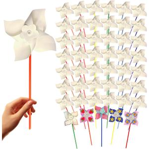 4E's Novelty 24 Pack DIY Pinwheels Craft for Kids, Bulk Summer Pinwheel Craft Kit, Color Your Own Paper Windmill for Pinwheels for Kids Bulk Spring Craft for Kids Easter Art Games