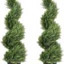 THE BLOOM TIMES 3ft Artificial Topiary Trees Set of 2, 36 inch Faux Cedar Cypress Spiral Topiary Trees Outdoor - Fake Plants for Garden Front Porch Indoor Outside Planter Decor 3 Foot (Cedar Yellow Green)
