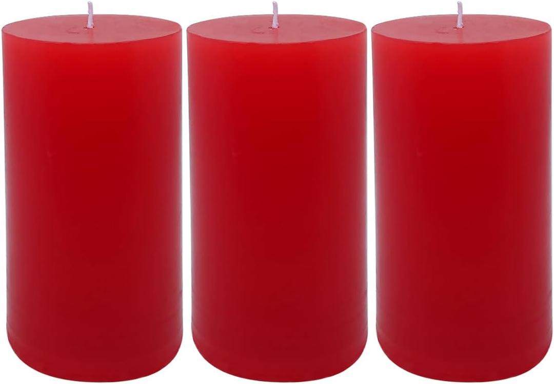 3 Pack 3x6 Inch Red Pillar Candles for Romantic Valentine's Day and Christmas, Unscented Column Candle for Home Restaurants, Smokeless Dripless and Clean Burning Emergency Candle