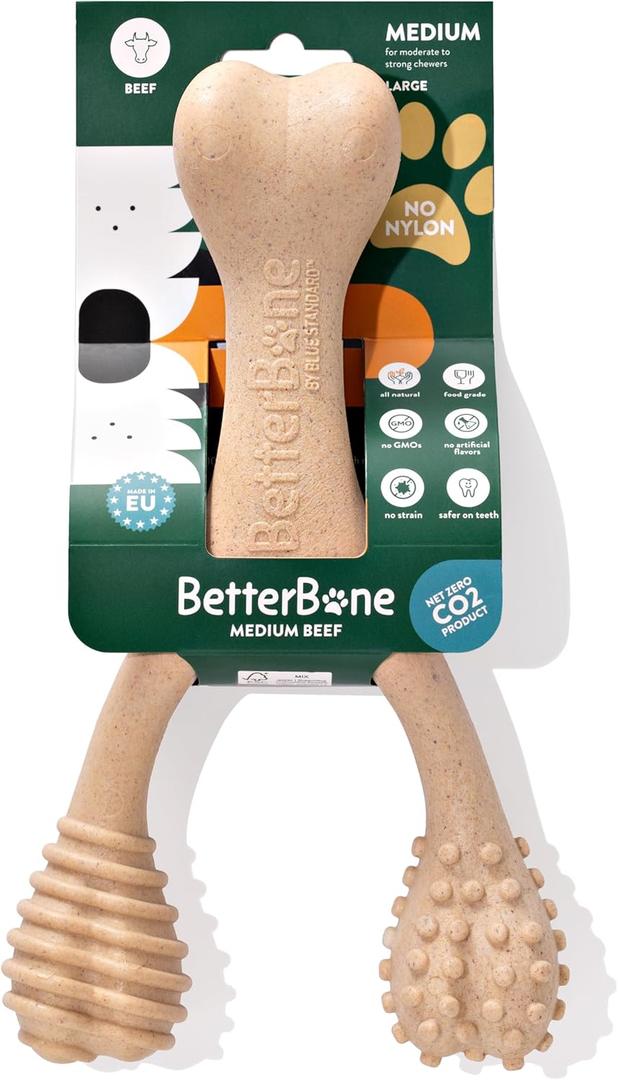 BetterBone - Medium Density - Ideal for Moderate to Strong Chewers - All-Natural, Nylon-Free Dog Chew Toys - Non-Toxic, Promotes Dental Health, Splinter-Resistant, Sustainably Made (Large)