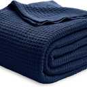 Bedsure Gentlesoft 100% Cotton Blanket Queen Size for Bed - Breathable and Soft for Spring Summer, Thick Cozy Waffle Weave Blanket Gifts for Women, Pageant Blue, 90x90 Inches