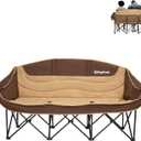 KingCamp Double Camping Chair, Oversized Heavy Duty Loveseat for Adults Portable Folding XL 2 Person Couch Padded Comfortable Two Seat with Cup Holder for Outdoor Lawn Backyard (L 3 Person Khaki/Coffee)