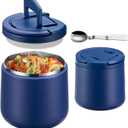 20oz Insulated Vacuum Food Jar with Buckle Lid, Soup Thermo for Hot Food Kids, Wide Mouth Leakproof Stainless Steel Lunch Container with Spoon-Blue