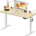 48x24 Inches Height Adjustable Electric Standing Desk with 2 Hooks for Home Office, Ergonomic Sit Stand up Desk with Splice Board, Oak