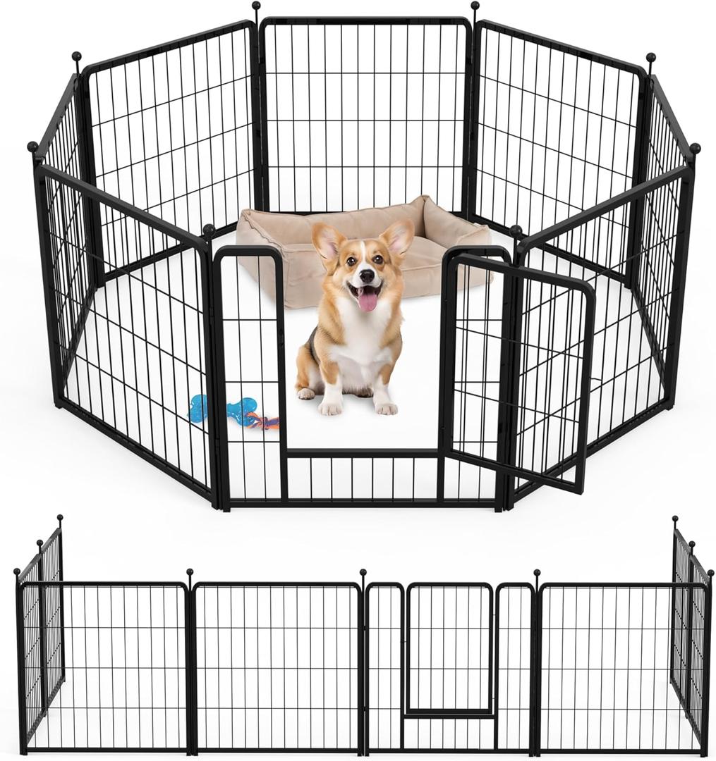 Dog Playpen 24 Inch 8 Panels, Ideal Dog Fence for Puppy/Small Dogs Indoor & Outdoor Bliss, Perfect Dog Pen for Camping, Yard, RV, Garden Fence, Black