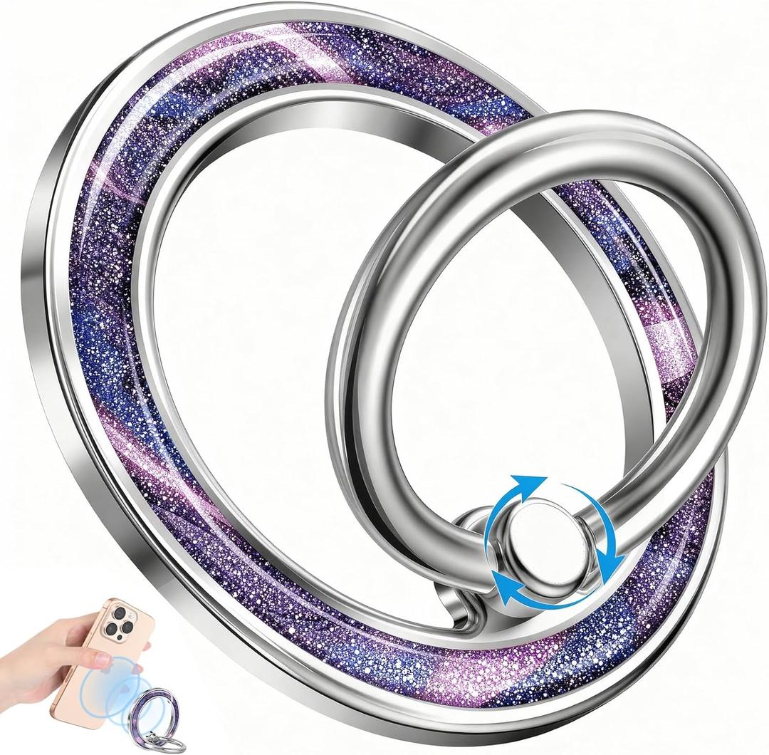 Magnetic Phone Ring Holder Compatible with MagSafe - Cell Phone Grip Magnet Removable Finger Ring Grip Stand Cute Girly Kawaii Design for iPhone 17 Pro Max 16 15 14 13 12 Series Quicksand