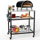 Outdoor Pizza Oven Stand Grill Cart Table Pizza Oven Trolley Stand Stainless Steel Table on Wheels Dining Food Prep Table BBQ Grill Stand for Kitchen Patio Backyard Garden 80x60x90cm