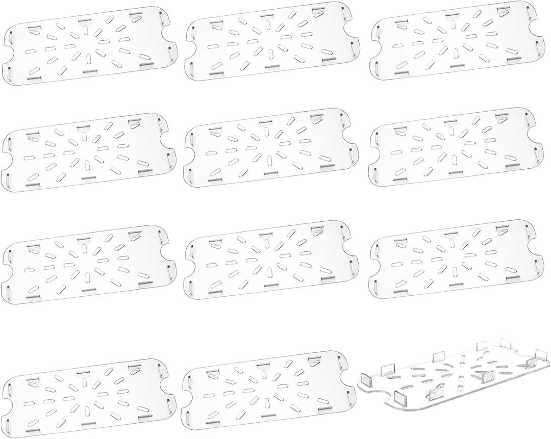 12 PCS Plastic Drain Shelf for 1/3 Size Food Pan Clear Plastic Grate Acrylic Food Drain Trays Plastic Drain Pan for Food Fruit Vegetables Kitchen Restaurant Hotel