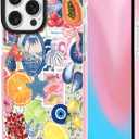 ChiCsFleur for iPhone 12 Pro Max Case, TPU Phone case with Camera Protection for Women Girls Teens - Collage Postage Stamp Fruit Y2K Evil Eye Papaya Bow Pink Blue Sorority Aesthetic Unique