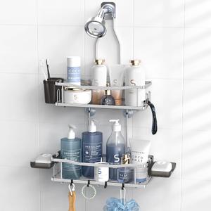 Aitatty Hanging Shower Caddy Bathroom Organizer: Rustproof Shower Shelf Racks Over Shower Head - No Drilling Inside Bath Shower Rack Shelves Over Showerhead for Shampoo with Soap Holder Chrome