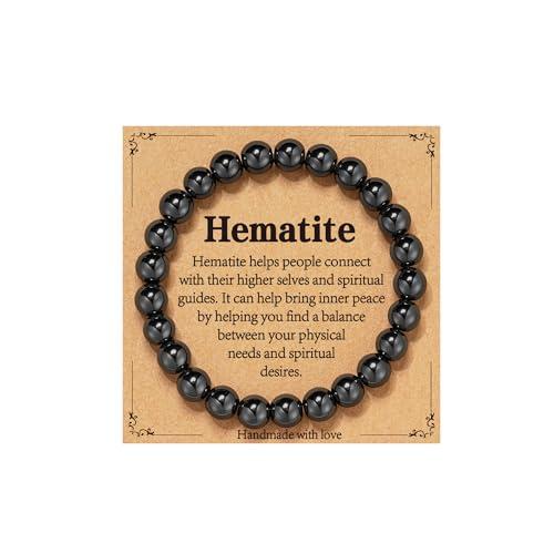 Gnamy Hematite Bracelet for Women, Healing Crystal Bracelet for Spiritual Healing Positive Energy Stress Relief, Natural Stone Stretch Beaded Bracelets Jewelry Birthday Gifts for Daughter Friends Girlfriend Her