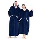 L'AGRATY Oversized Wearable Blanket Hoodie for Adults: Oversized Sherpa Fleece Hoodie Blankets with Giant Hood Pocket for Women Men - Cozy Warm Wearable Blanket Hoodies Sweatshirt for Gifts(Navy Blue)