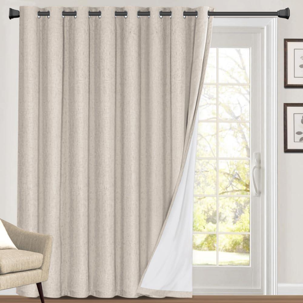 PrinceDeco 100% Blackout Curtains for Living Room Sliding Door Curtain Blackout Curtains 96 Inches Long Patio Drapes for Sliding Door Thermal Insulated Curtain,W100 X L96 Inch, Natural
