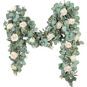 Ouddy Decor Eucalyptus Garland 6.56 Ft Lush Silver Dollar Leaves Boxwood Artificial Faux Greenery Vines for Baby Shower Wedding Party Table Runner Room Home Mantle Decor, Champagne