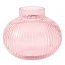 YANWE1 Round Glass Vase, Flower Vase, Ribbed Glass Vase, Fluted Vase, Short Glass Vase, Pink Glass Vase for Tulips, Modern Glass Vase for Living Room, Office, Coffee Table, Shelf, Wedding, 6 Inches