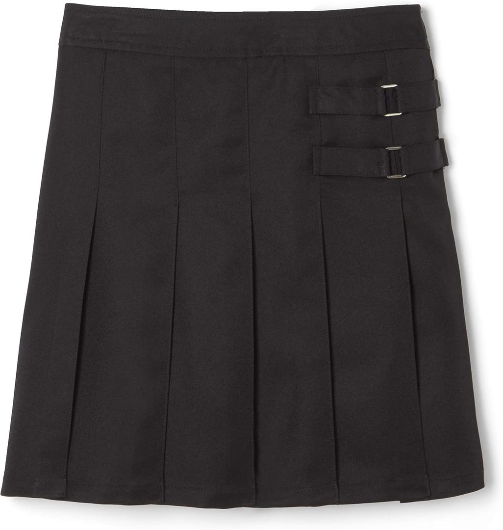 French Toast Girls' Adjustable Waist Pleated-Front Two-Tab Scooter Skirt (16, Black)