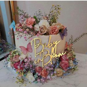 Baby in Bloom Gold Cake Topper,Acrylic Baby shower Cake Side Decorations, Gender Reveal Pregnancy Announcement/Birth Announcement/Welcome Baby Decorative Party Supplies