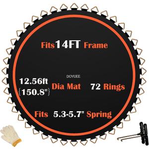 Trampoline Mat Replacement 14FT,Fits 14FT Steel Frame with 72 Pieces Rings,Fits 5.3"-5.7" Springs,Mat Diameter(150.8in/12.56ft),Excluding Springs and Frame
