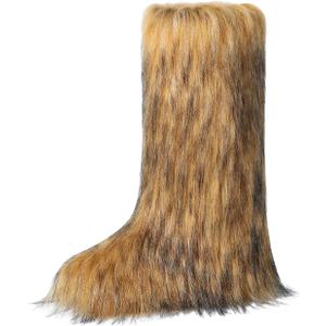 Women's Knee-High Faux Fur Boots - Furry Fluffy Warm Winter Snow Boots with Comfortable Round Toe for Cozy Outdoor and Indoor Use 9.5 Wide